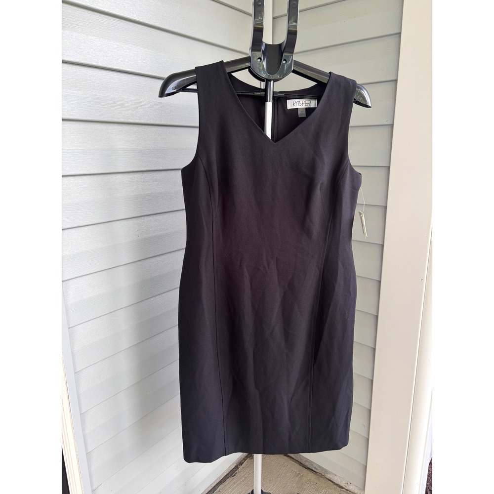 Kasper Womens Black V-Neck Sleeveless Sheath Career Dress Size 8P NEW
